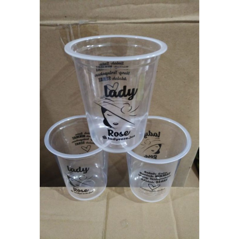 sablon gelas oval 16oz / cetak logo cup oval / custom logo gelas plastik