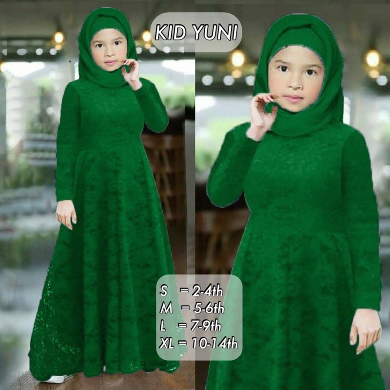 KID YUNI (2-14thn) KID MAXI YUNI / GAMIS ANAK KECIL REMAJA / GAMIS BRUKAT ANAK / YUNI MAXI DRESS BRUKAT ANAK READY 4 UKURAN S-M-L-XL