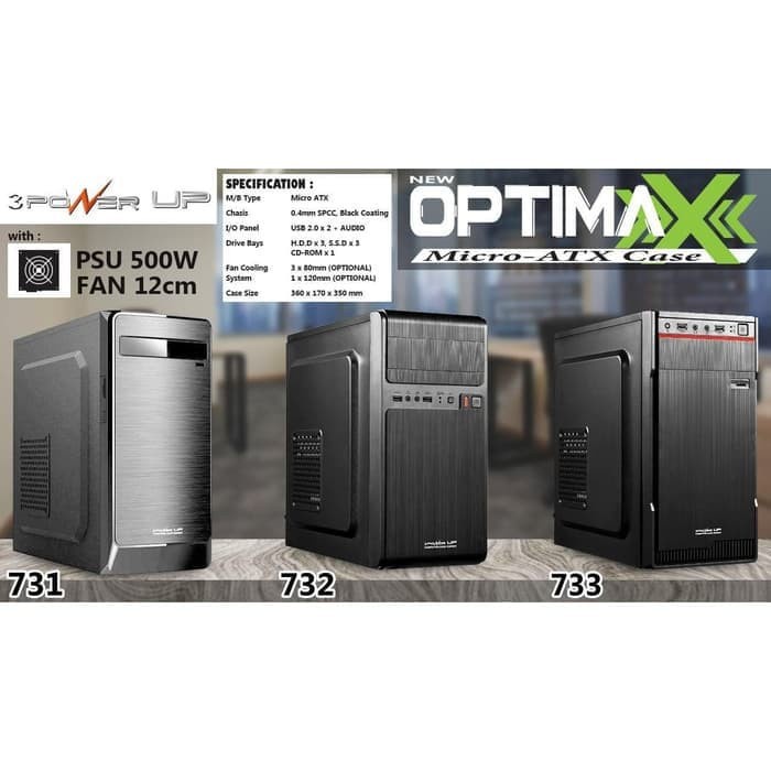 Casing POWER UP Micro-ATX OPTIMAX with PSU 500W