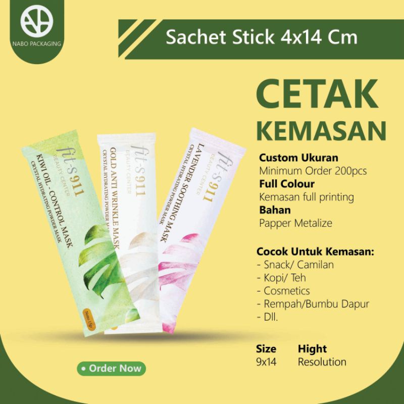 

Cetak Kemasan Satuan Ukuran 4x14cm / 15gr Custom Kemasan Sachet Stick Masker Organik Kemasan