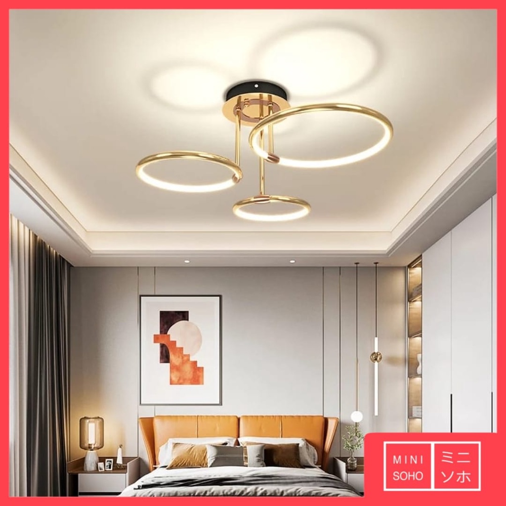 Lampu Gantung Hias Mewah Luxury Premium Minimalis Modern Aesthetic Estetik 3 / 4 / 6 Ring Pendant Ceiling LED - Gold