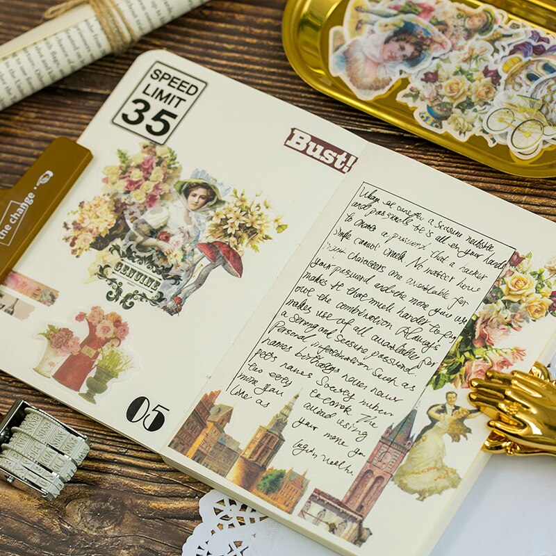 Journamm 60pcs Vintage Plant Stickers Deco Journaling Stationery Washi Paper Retro Material Flowers Leaves Plants Deco Stickers-4