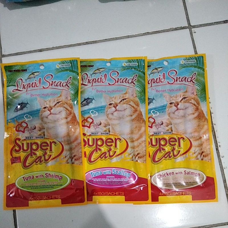 super cat liquid snack Kucing all varian 1pack isi 4x15gr