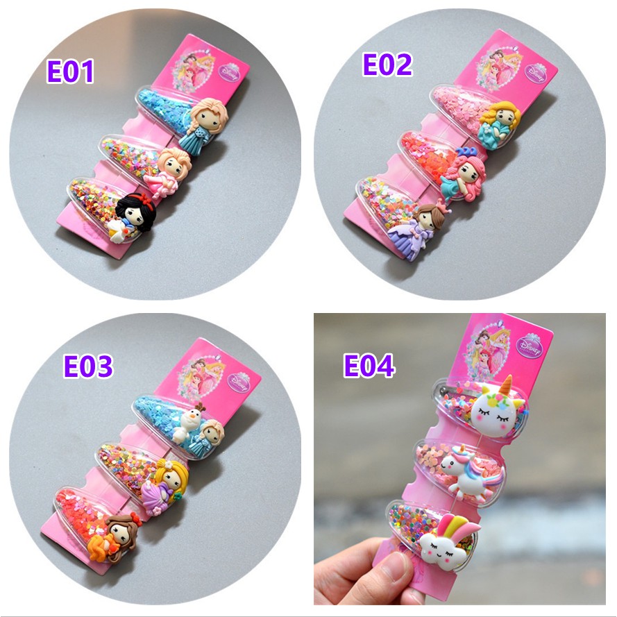 Jepit Rambut Set 3 Korea Anak Gliter Princess Unicornn Lucu Aksesories Rambut Bling Blink isi 3 pcs