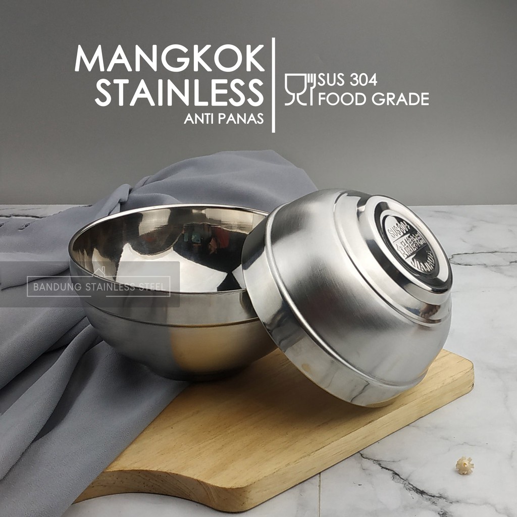 SUS 304 Mangkuk mangkok stainless food grade China bowl 2 lapis anti panas bayi 13cm 11,5cm