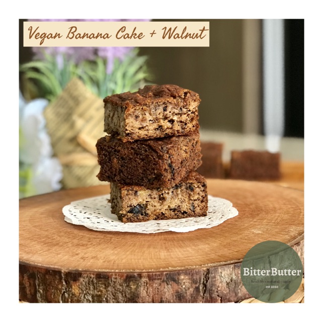 

Vegan Gluten Free Walnut Banana Cake 20x10cm. Low Fat, Low Sugar.