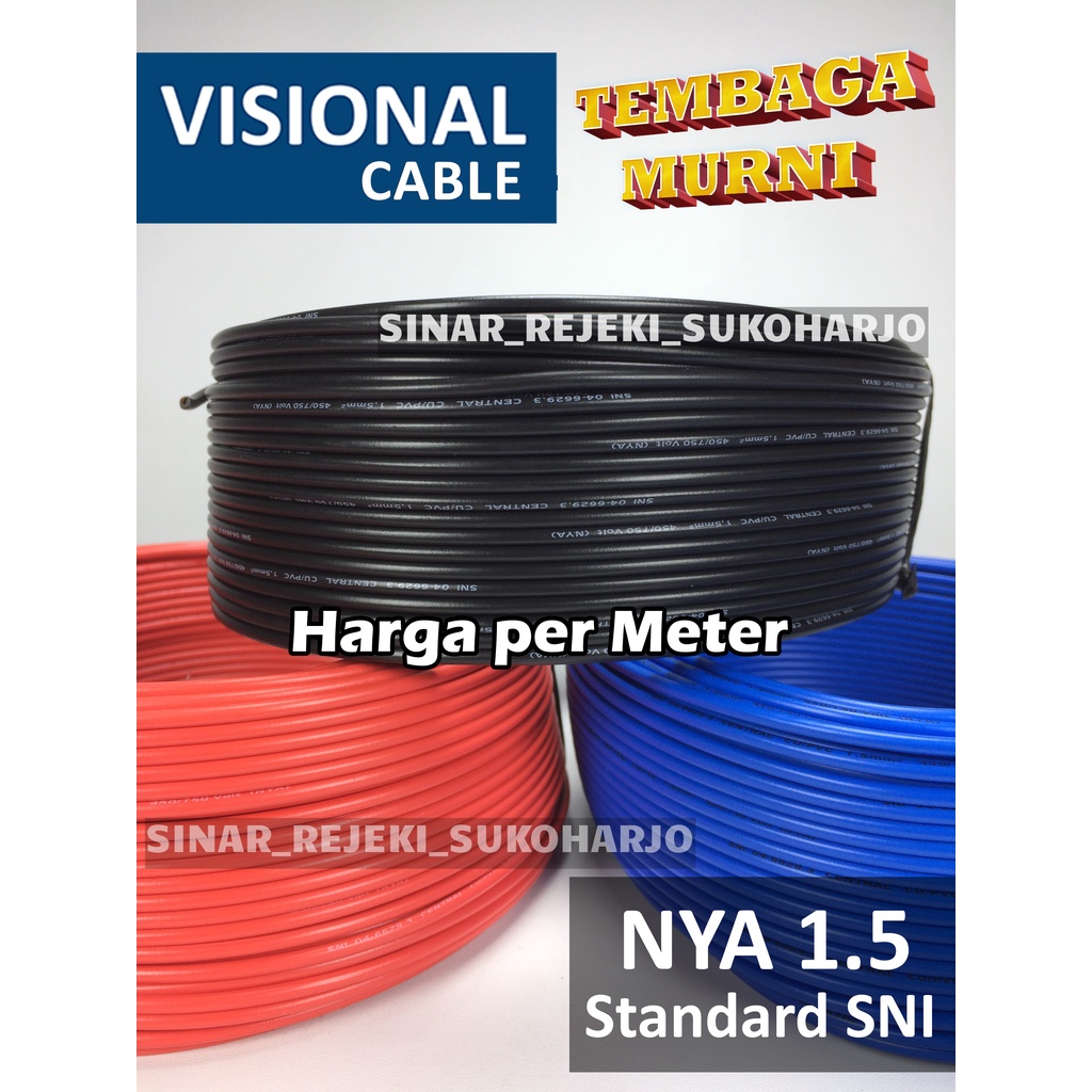 Kabel NYA 1,5 mm 1.5 mm TEMBAGA MURNI SNI Kabel Listrik, kabel kawat tunggal 1,5 NYA 1X1,5