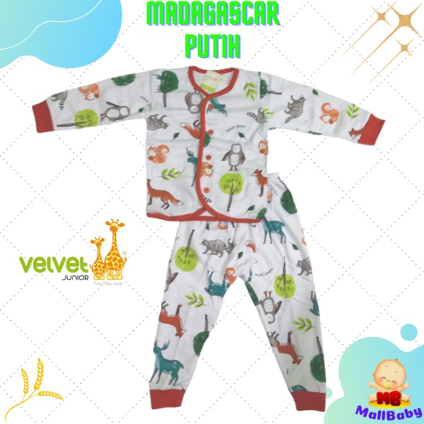 Velvet Junior Baju Bayi Velvet SML - Setelan Panjang KANCING TENGAH Piyama Bayi