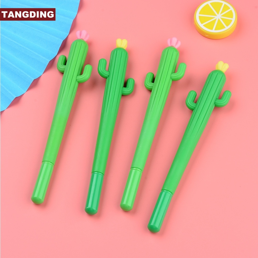 【COD Tangding】Cute Cartoon Decompression Black Pen Cactus Soft Glue Neuter Pen Student Creative Stationery Cactus Shaped Signature Pen