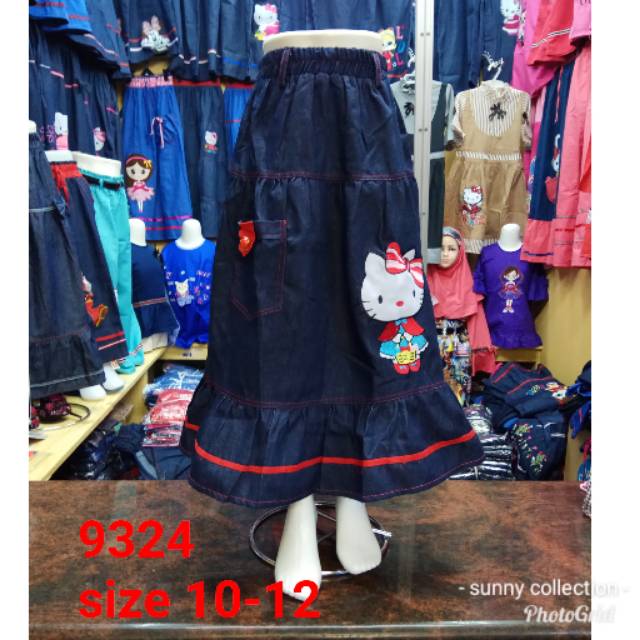 Rok jeans panjang untuk anak 6-8 tahun