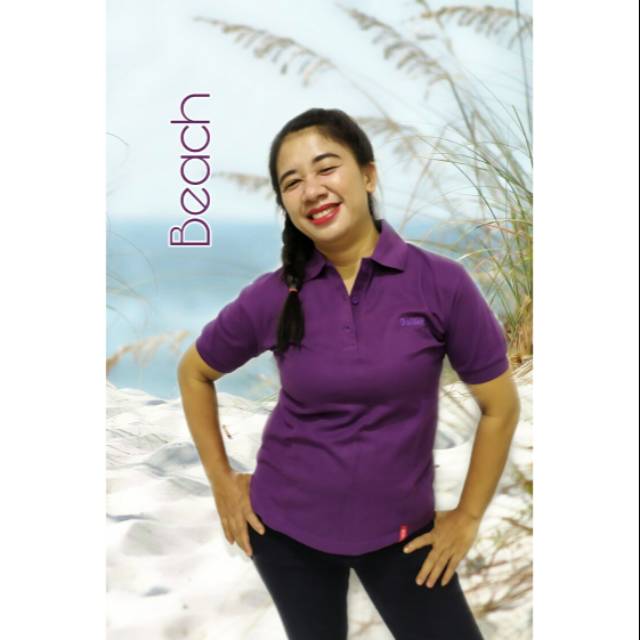 Kaos Poloshirt basic wanita Tangan pendek ungu tua