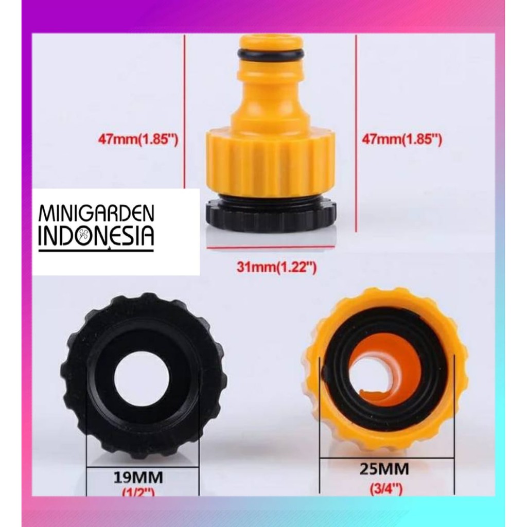 KONEKTOR KRAN KUNING 1/2'' 3/4 inch adapter magic hose selang ajaib drat quick realease irigasi