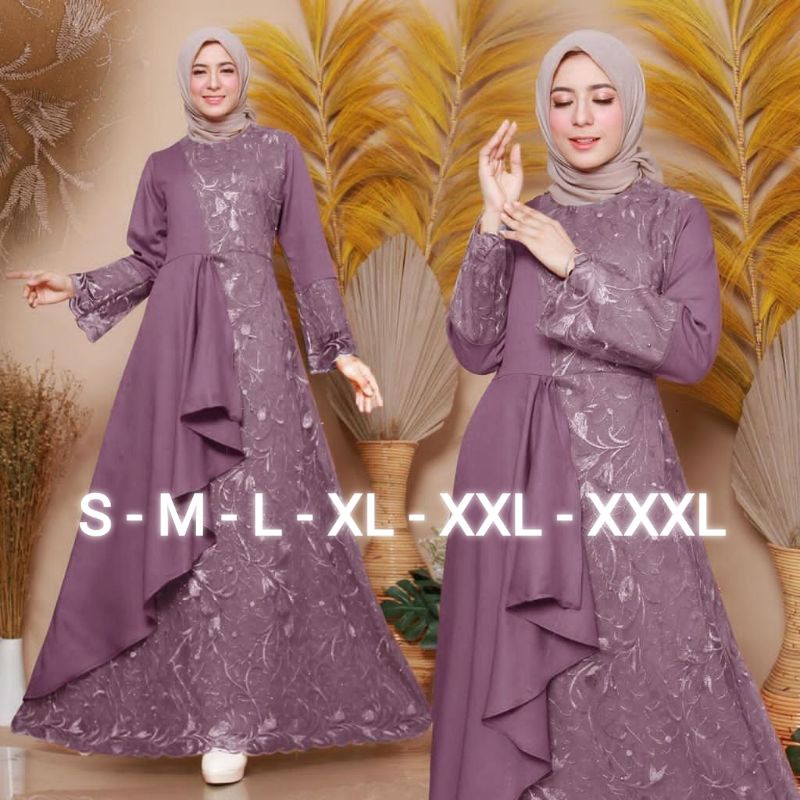 BAJU DRESS GAMIS BRUKAT BROKAT TILE KONDANGAN PESTA NIKAHAN WANITA MUSLIM ZONALA S M L XL XXL XXXL S