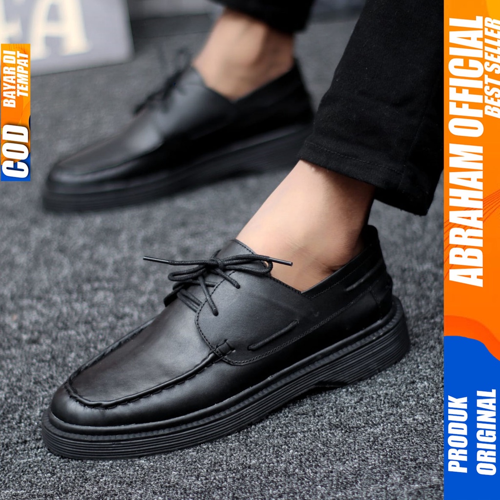 Sepatu Formal Pantofel Kulit Asli Pria Hitam Abraham Loky