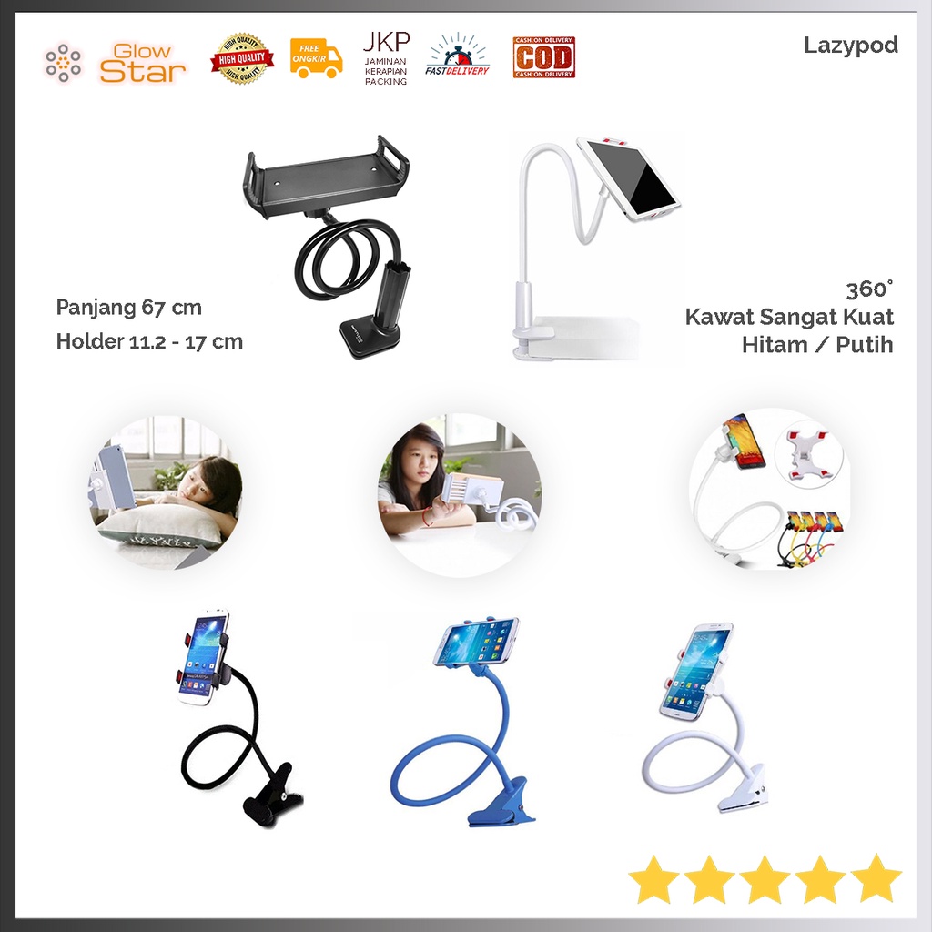 Lazypod Penjepit Smartphone 360 Derajat Arm Universal Tablet PC Holder dengan Klip , Stand handphone