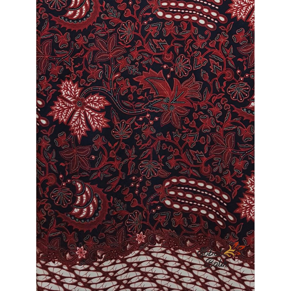 Dijual Kain Batik Semi Sutra Motif 50220 Hitam Merah Murah