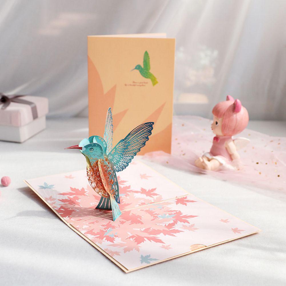 R-flower 3D Greeting Card Birthday for Teacher Day Bird with Amplop Stiker Hummingbird