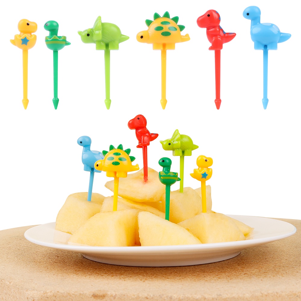 6pcs / set Garpu Buah / Snack / Kue / Dessert / Bento Desain Kartun Hewan Dinosaurus Untuk Dekorasi Pesta