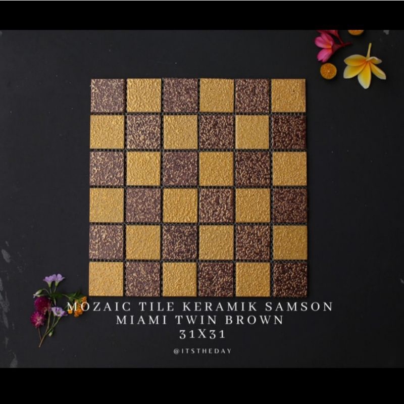 Mosaic Tile Mozaik Keramik Samson MIAMI TWIN BROWN (BIG) 31 x 31 CM Mozaik Dapur Mosaic Dapur Backsp