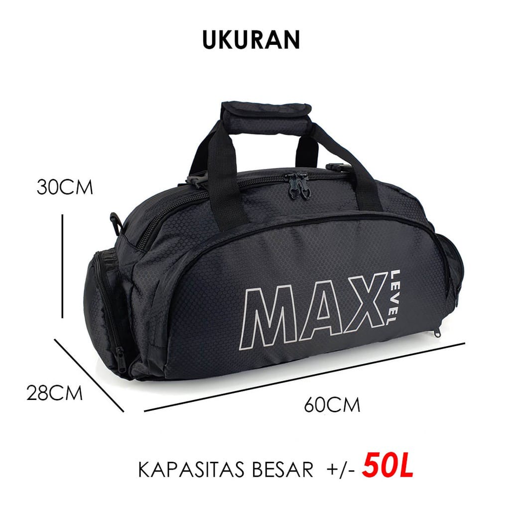 Fashionstoreku Travelbag Max Level Multifungsi Tas Olahraga/Tas Gym/Tas Mudik/Tas Duffel