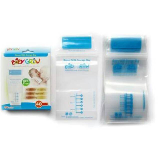 Kantong asi yang murah meriah dari Baby Grow. Memiliki fitur sbb:

– Anti bocor dengan zip pengunci