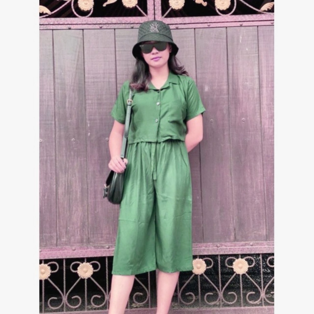 Oneset Crop Sinta / Set Rayon Crop / New One Set-HIJAU BOTOL