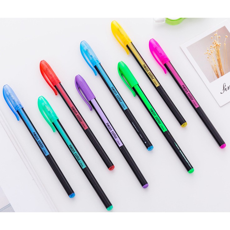 Set Bolpoin Warna NEON Isi 12 / 16 / 24 pcs / Set Pulpen Warna NEON COLOR Set 24 / 16 / 12 pcs / Pulpen Warna-Warni untuk Buku Hitam