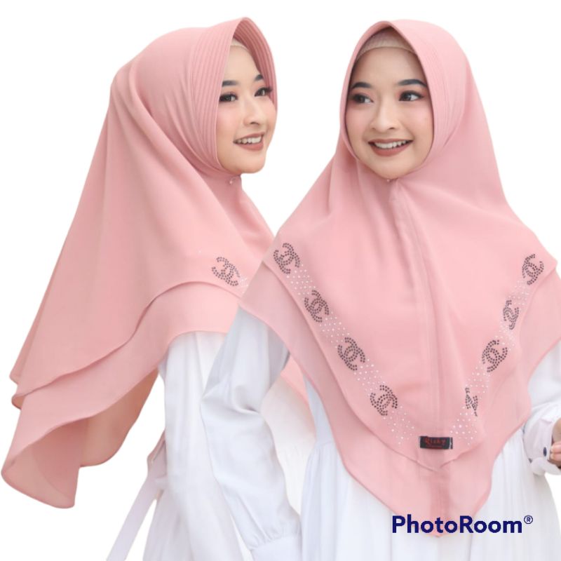 Khimar Ceruty 2 Layer Kombi Payet /Jilbab Khimar Ceruty Natasha