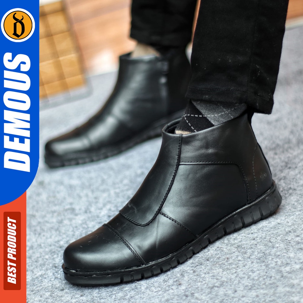 Sepatu Formal Pria Sepatu Casual Pria Kulit Asli Slop Sepatu Pantofel Kerja Kantor Kuliah Kondangan Sepatu Hitam Pria DEMOUS CARIBEUS