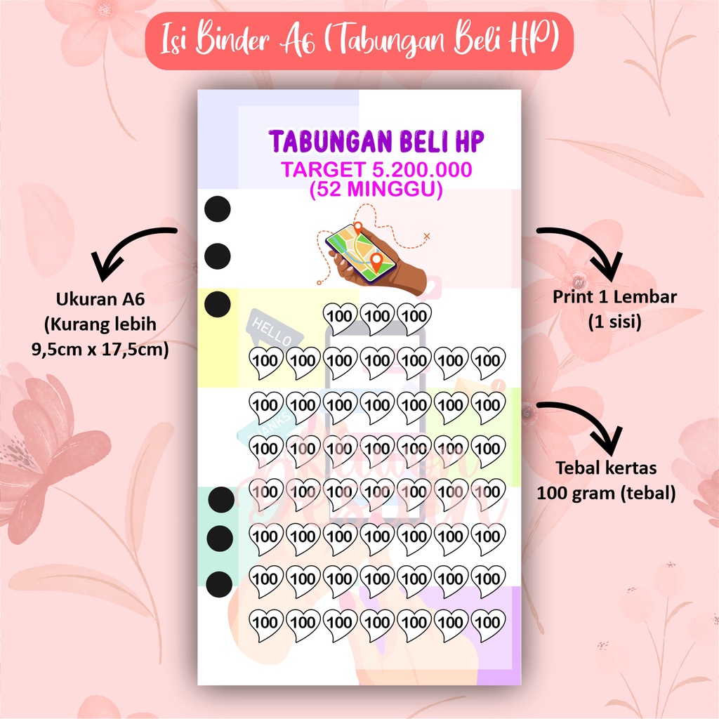 

isi kertas binder a6 ring 6 tabungan beli hp