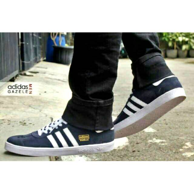 Sepatu Adidas Gazelle Biru Dongker Kombinasi Putih Navy White Skate Kets Formal Keren Sekolah Kerja