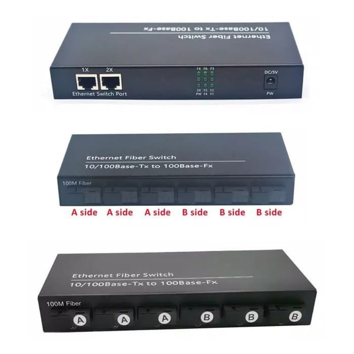 Media Converter 6 Port FO 2 Port LAN - Fiber Switch Optic 6 SC 2 RJ45 Dengan EU Adapter