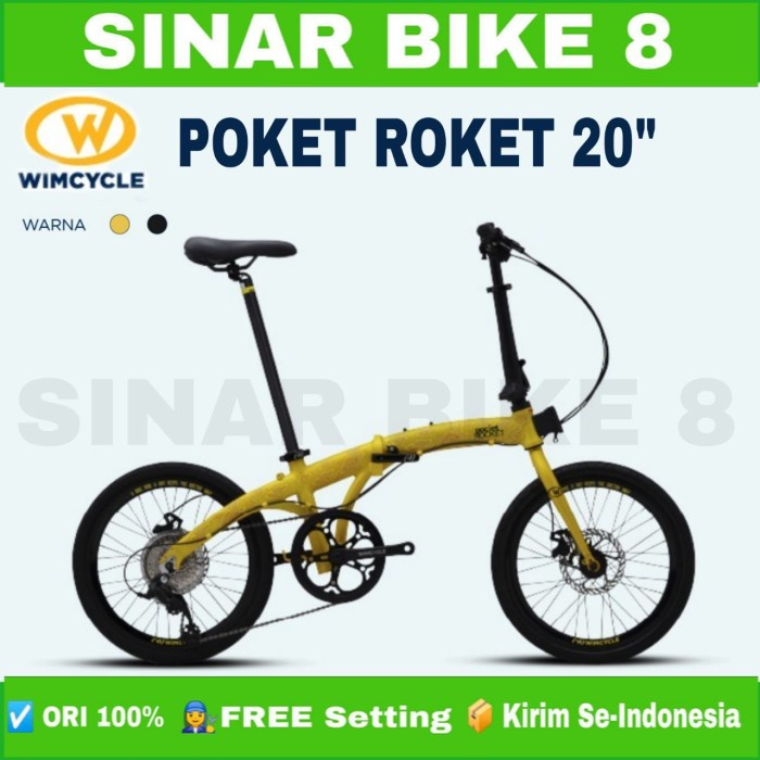 Sepeda Lipat WIMCYCLE POCKET ROCKET NUSANTARA Ukuran 20 Inch Alloy 8 Speed