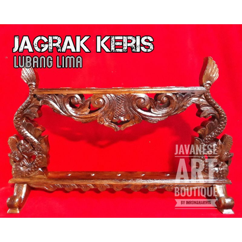 Jagrak Keris Jati Motif Naga Liong Lubang Lima