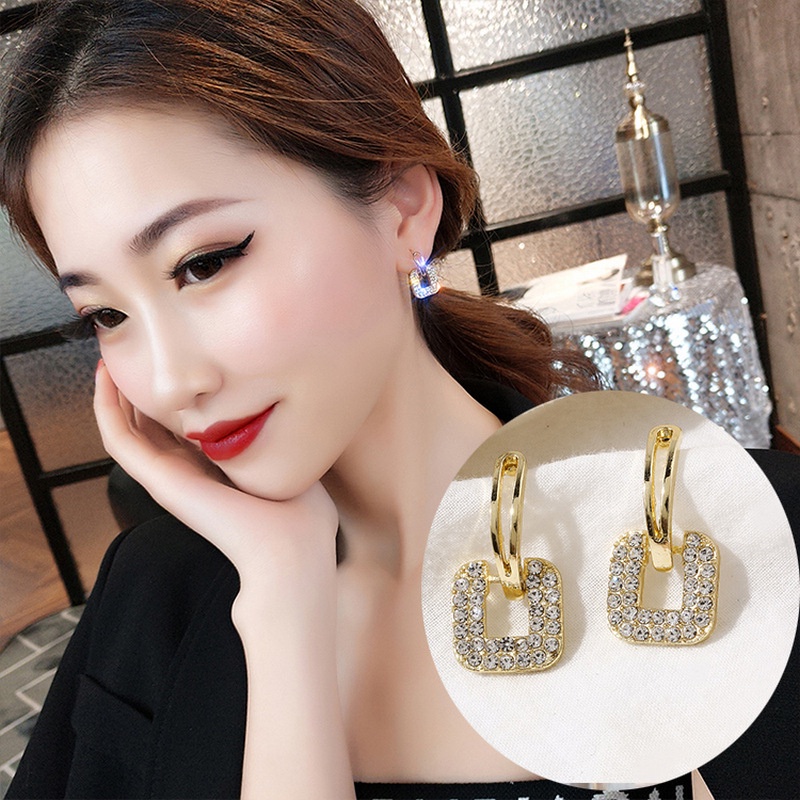 Sterling silver jarum Korea Mutiara busur anting-anting geometris berlian anggun dan modis anting-an