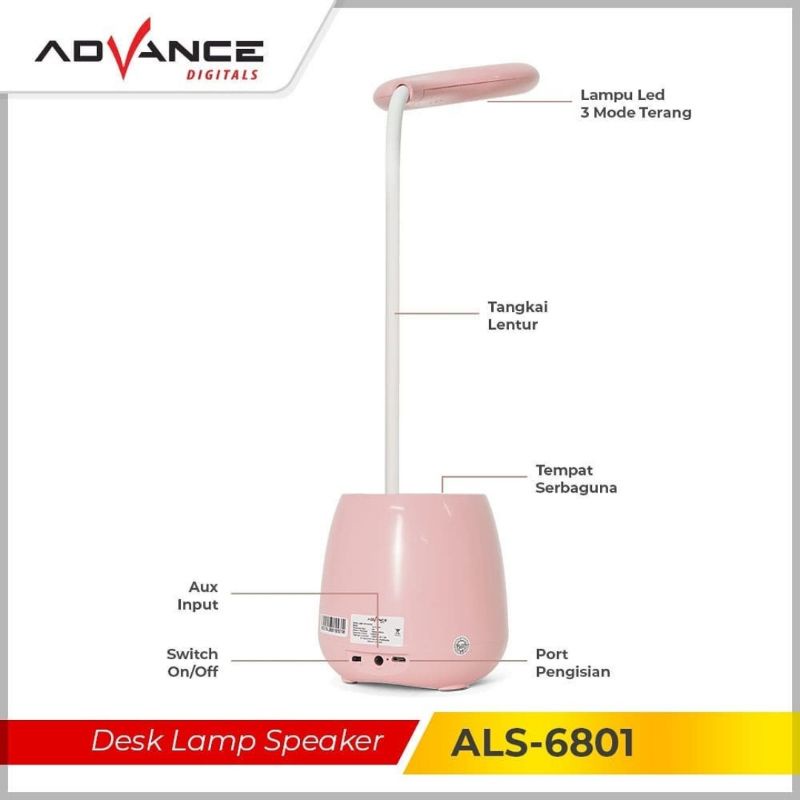 Advance Lampu Belajar + Speaker Bluetooth Portable / Desk Lamp Speaker ALS 6801