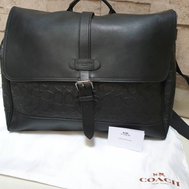 New Coach Hudson Messenger Signature Black Leather NWT