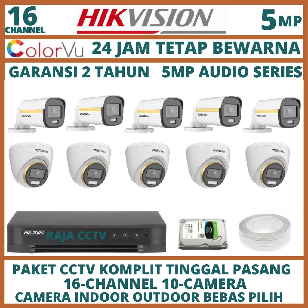 PAKET CCTV HIKVISION COLORVU AUDIO 16 CHANNEL 10 CAMERA 5MP