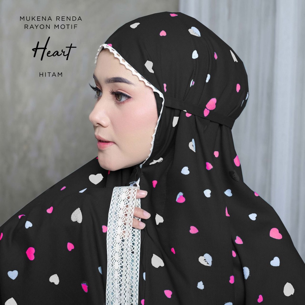 PUSAT MUKENA TASIK - MUKENA DEWASA RENDA RAYON MOTIF HEART