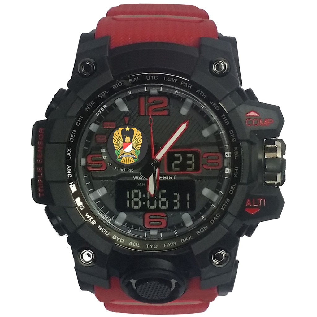 (Istimewa Bossque) Jam LOGO TNI - AD Double Time Tali Merah Marun (Exclusive)