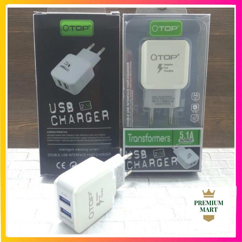 QTOP Charger Original 2Usb Fast Charger SERIES TRANSFORMER [GARANSI]