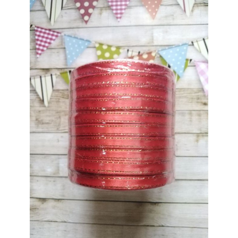 Pita satin lis emas 6mm rol 20 yard hiasan hampers parcel imlek cny lebaran ribbon