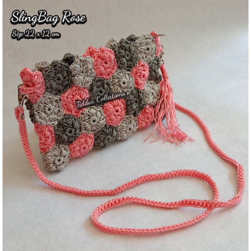 Tiddar Store-Tas Rajut Benang Nilon-SlingBag Rose-Produsen Tas Rajut-Tas Rajut Simple