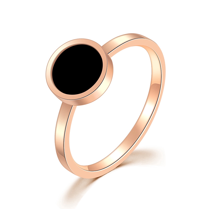 Cincin Titanium  Premium Lapis Emas 18K Bentuk Bulat Bahan Warna Hitam Bulgar**-2#