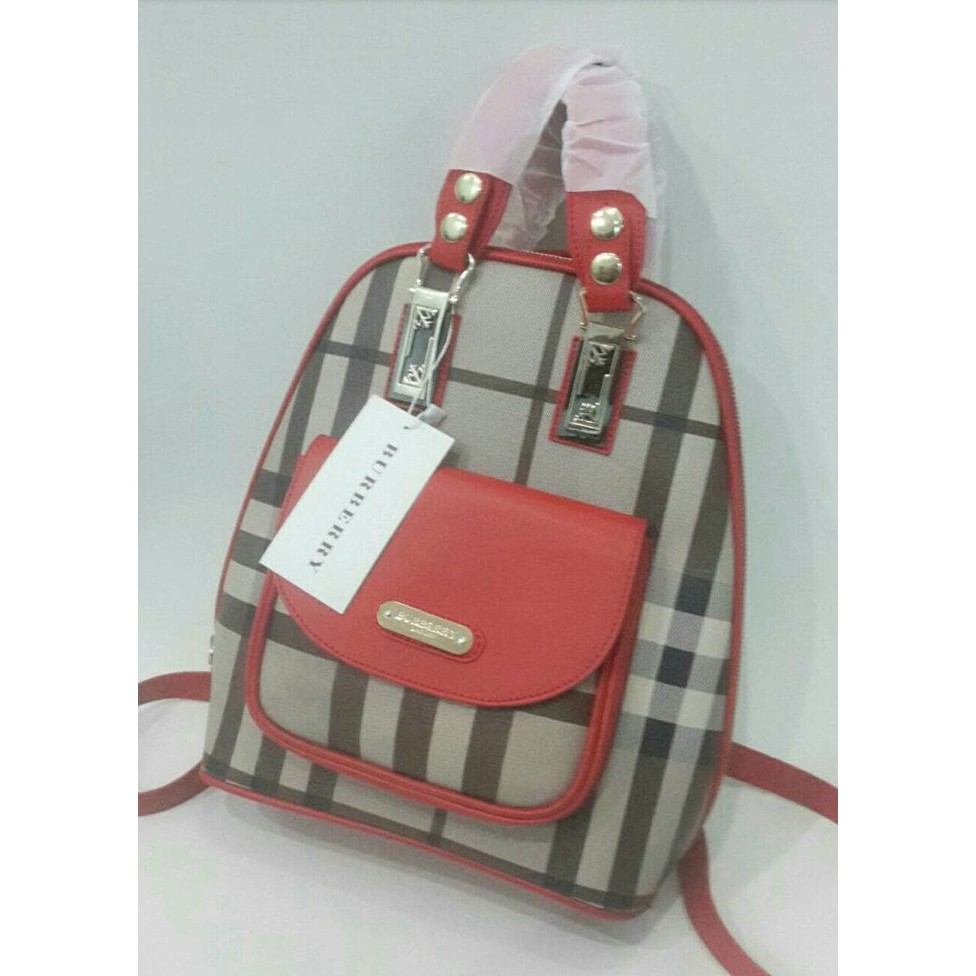 Tas Ransel Wanita Pesta Kerja 551 Burberry Merah Branded Import Kekinian Kece Keren