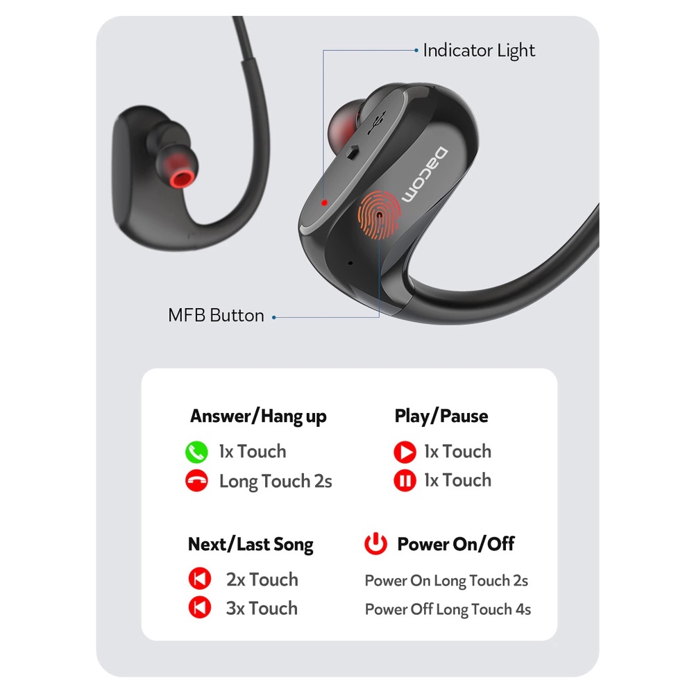 DACOM G93 - Sporty IPX7 Wireless Bluetooth 5.0 Neckband Earphone