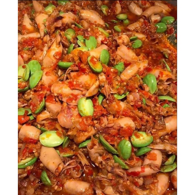 

oseng babycumi pete sambal mercon daun jeruk 1/4 kilo