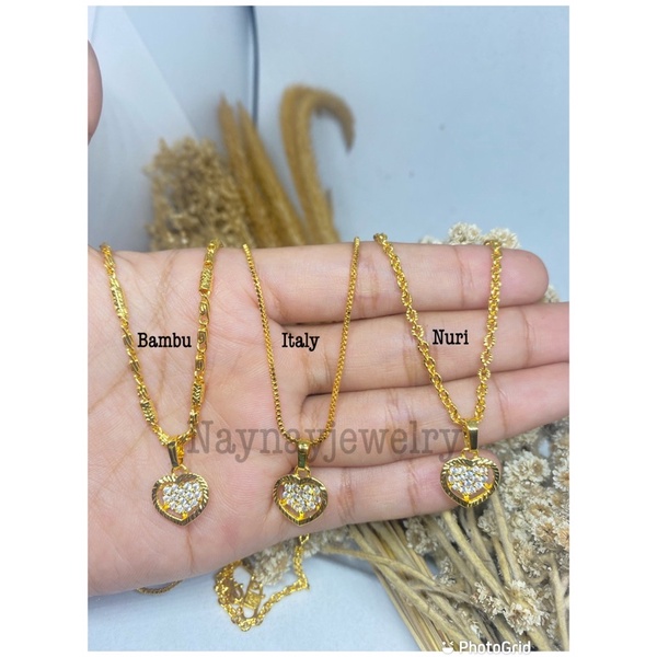 Kalung koin yaxiya warna 24k / beserta liontin love2 mutiara