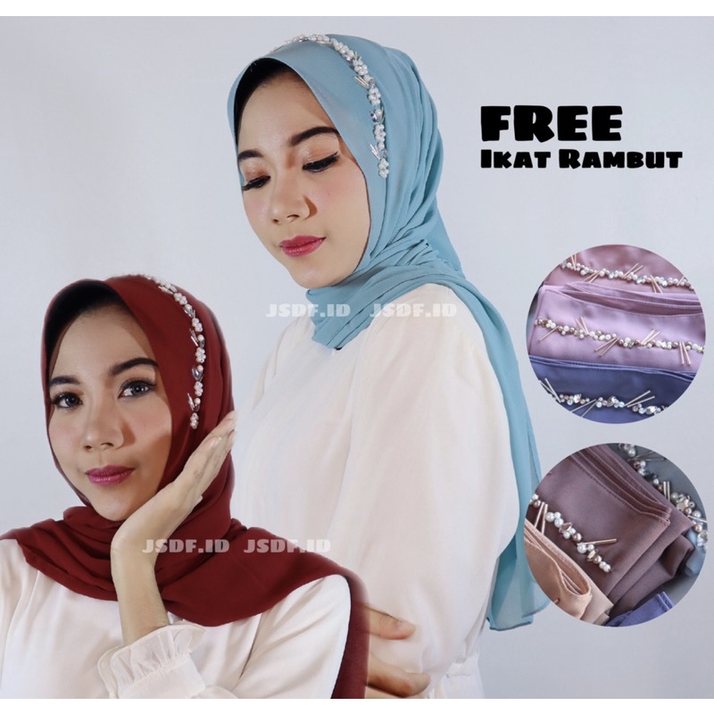 Pashmina Payet Bando Mutiara Ceruty Babydoll / Pashmina jahit payet mutiara