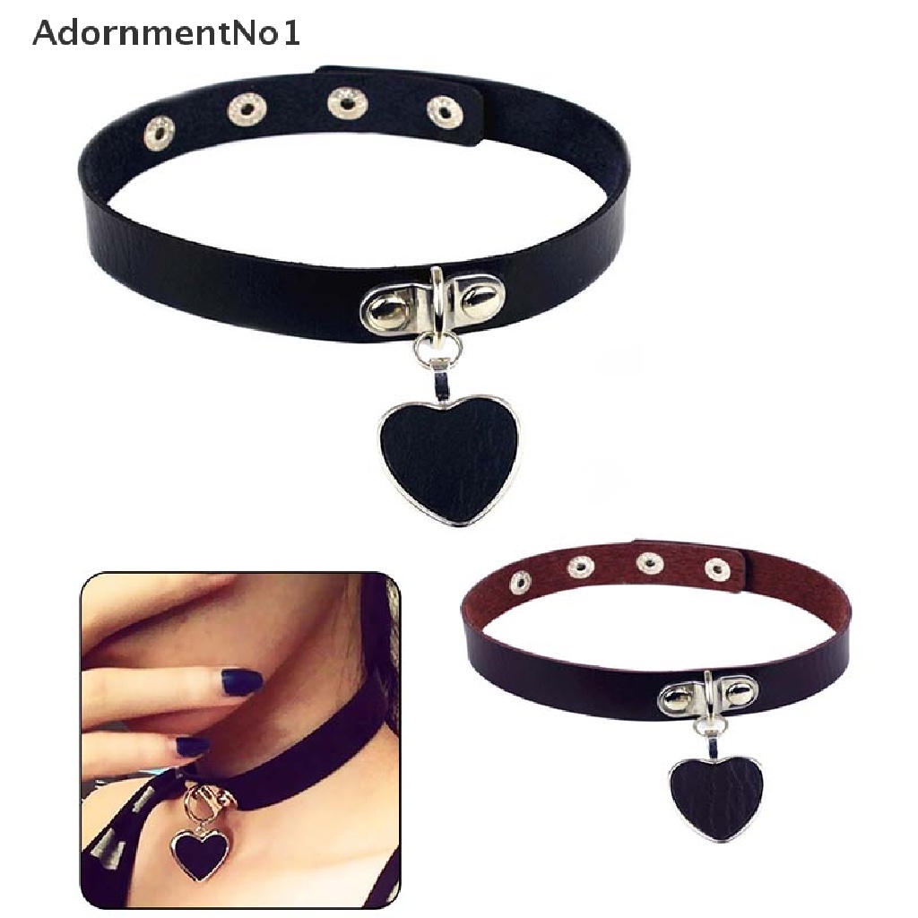 (AdornmentNo1) Kalung Choker Bahan Kulit Imitasi Aksen Hati Gaya Punk / Gothic Untuk Wanita